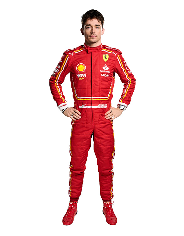 2024 Charles Leclerc Ferrari F1 Race Suit REPLICA 4 Ferrari Logo on 2024 Leclerc Suit
