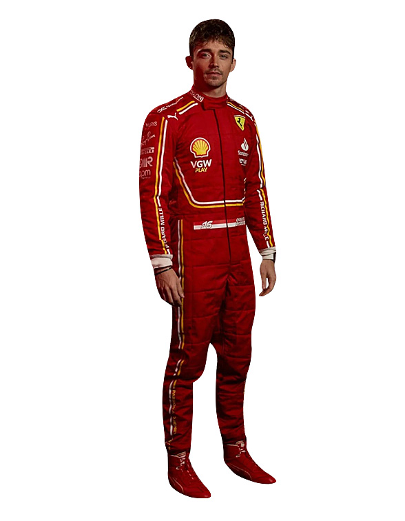 2024 Charles Leclerc Ferrari F1 Race Suit REPLICA 5 Red Design 2024 Leclerc F1 Race Suit
